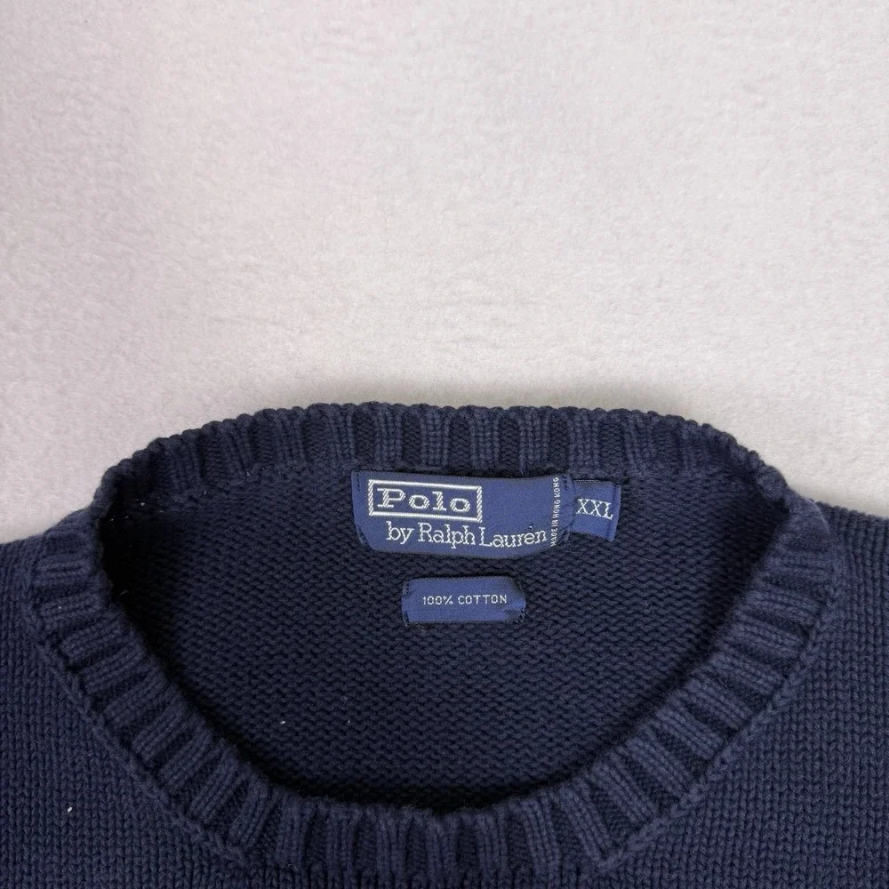 Polo Ralph Lauren Crewneck Knit Sweater XXL Navy Cotton Made in‎ Hong Kong